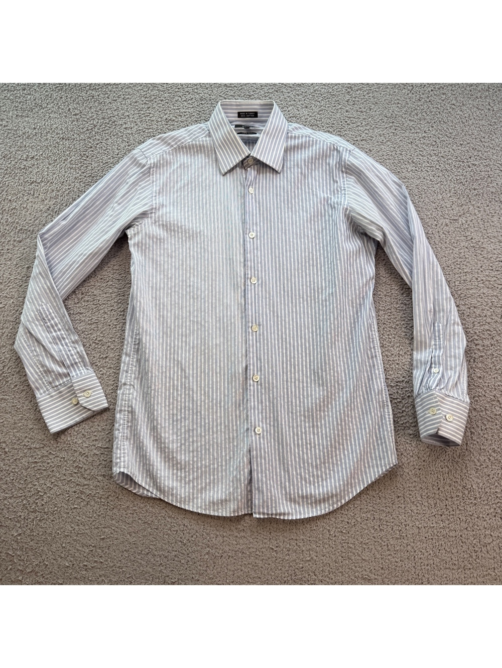 SARAR Men’s Slim Fit Blue White Striped Cotton Dress Shirt 15.5 32/33 Turkey